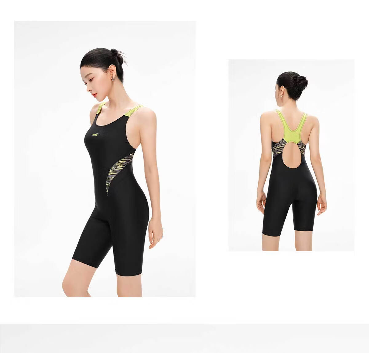 PUMA Women's One-Piece Five-Point High-Waist Slimming Swimsuit UV Protection Antibacterial High Elasticity Body-Shaping Professional Swimwear 25