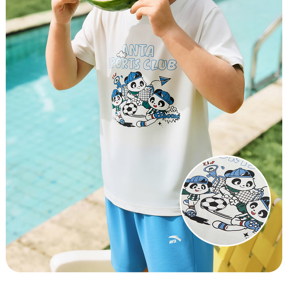 Anta Kids Unisex Knitted Sports Set 2026 Summer Breathable Cotton Short Sleeve and Shorts Trendy A72629714 9