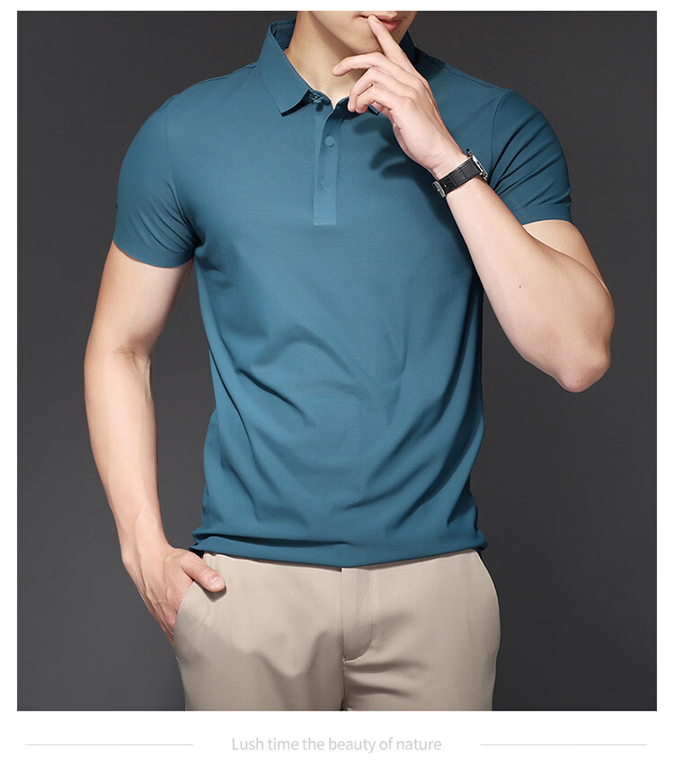 ROMON Short Sleeve Polo Shirt Men's Summer Business Casual Cool Breathable Ice Silk Top Medium Gray XL 9