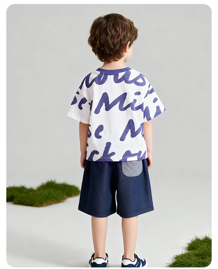 Disney Boys Comfortable Trendy Short Sleeve and Shorts Set Summer New Two-Piece Purple Size 90 13