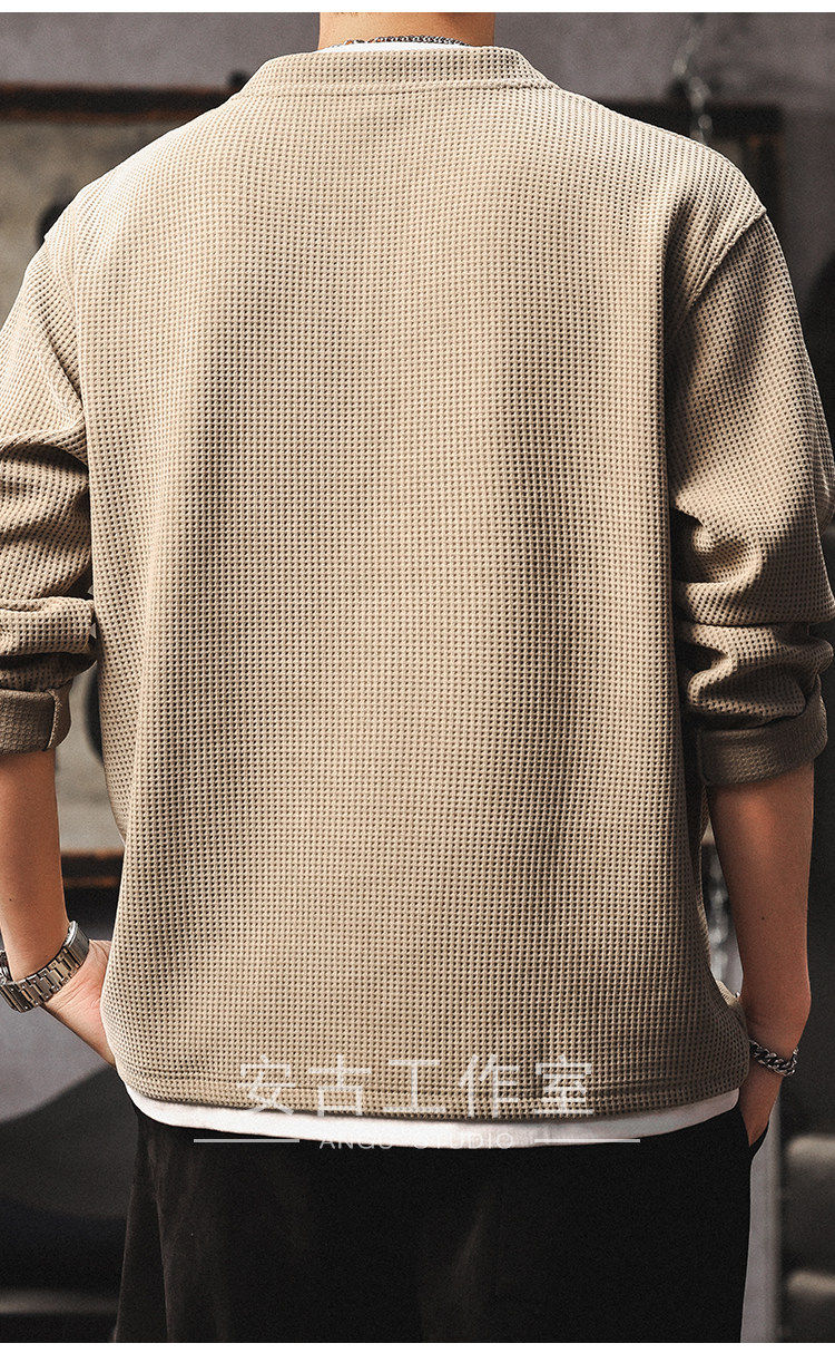 Mark Fairwhale American Vintage Double-Layer Collar Sweatshirt Men's Spring Autumn New Color-Block Casual Trendy Long Sleeve Faux Two-Piece T-Shirt 10