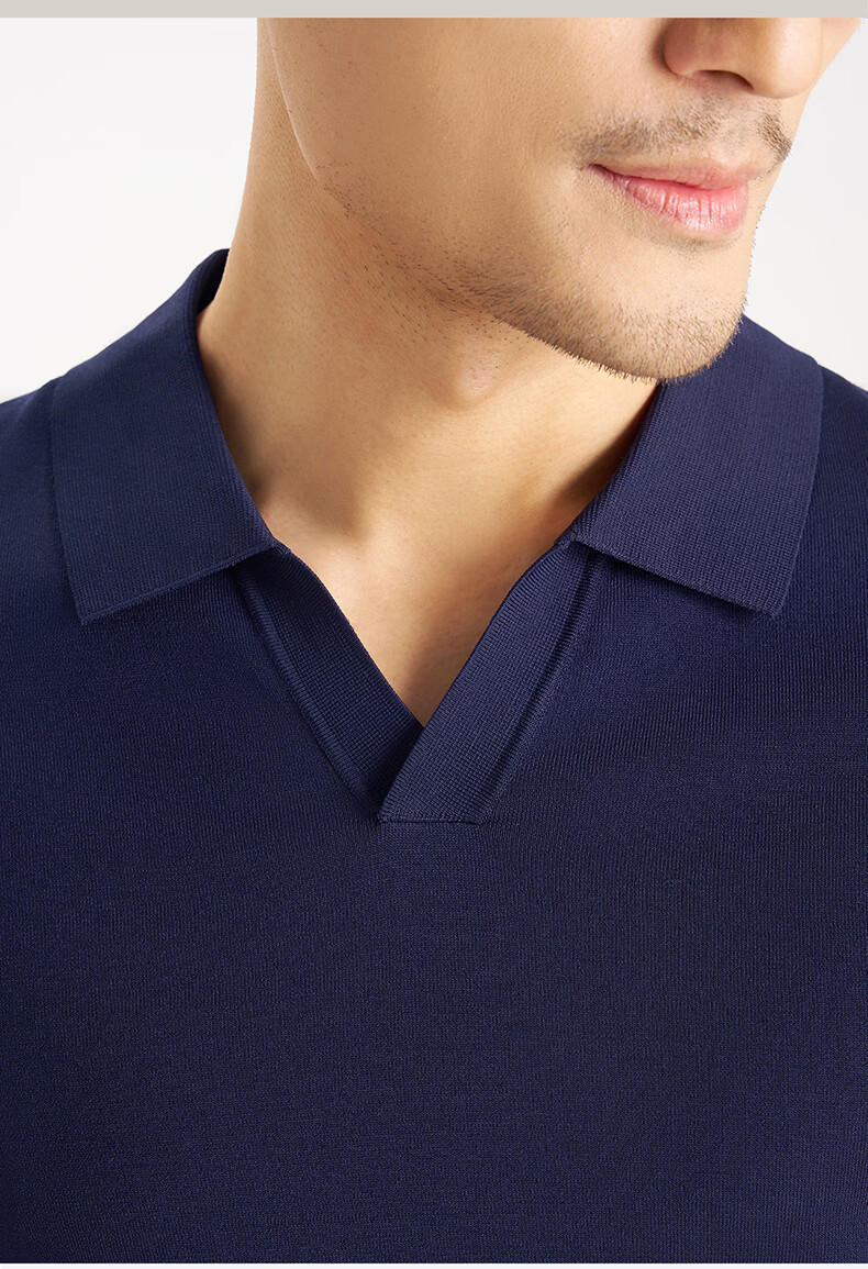 Shirt Lao Luo [Seagull Collar] Men's Short Sleeve Breathable Knit Polo Shirt 265R0P949S Navy Blue 4