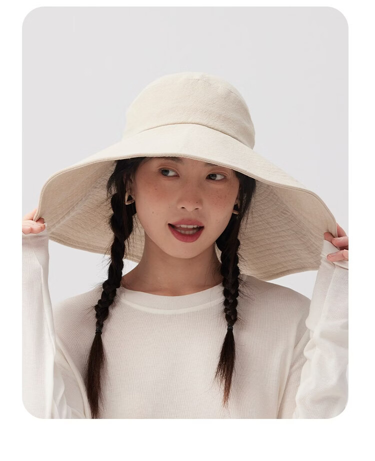 Lagur Black Warrior | 15cm Extra Large Brim Cotton Sun Hat for Women Summer Outdoor Fisherman Hat Men Off-White 25