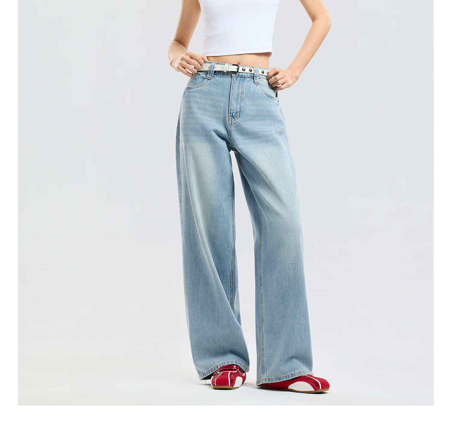 Metersbonwe Women's Jeans 2026 Summer New Trendy Shiny Casual Wide-Leg Curved Hem Pants 20