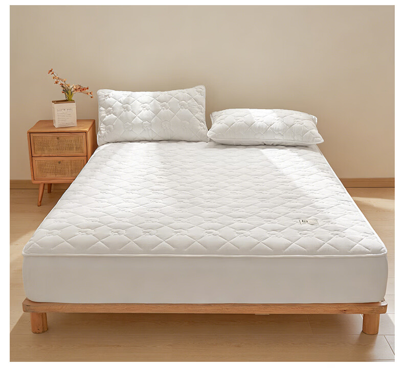 Hodo A-Class 100% Xinjiang Cotton Pure Cotton Fitted Sheet 1.8m x 2m Mattress Protector Quilted Bed Cover Charlotte-White 27
