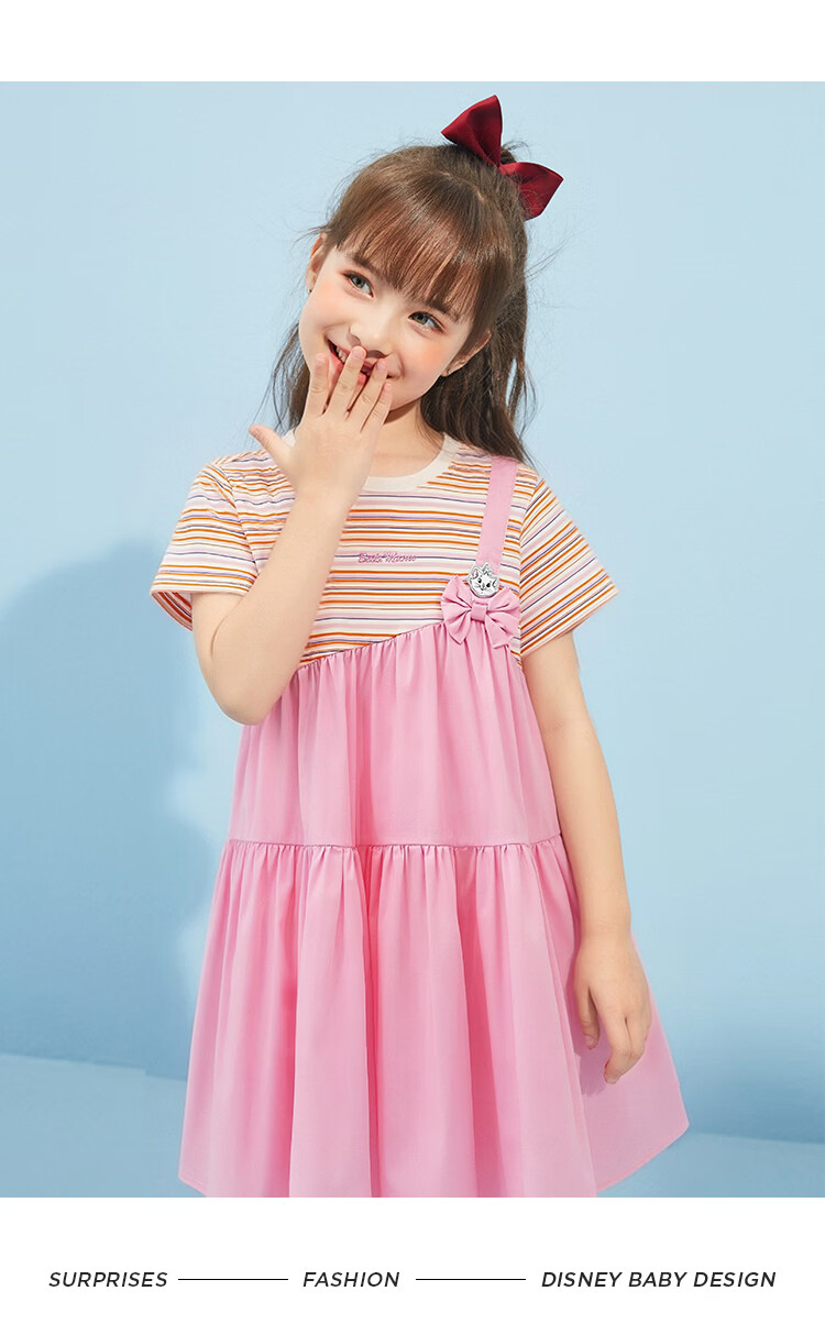 Disney Girls' Dress Big Kids Princess Dress Summer Children's Dress Faux Two-Piece Spliced Dress Peach Pink 110 12