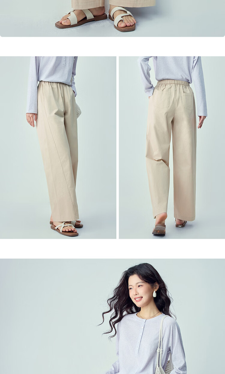 Giordano Women's Loose Fit Pants 2026 Summer New Elastic Cotton Stretch Waist Casual Trousers 05416305 12