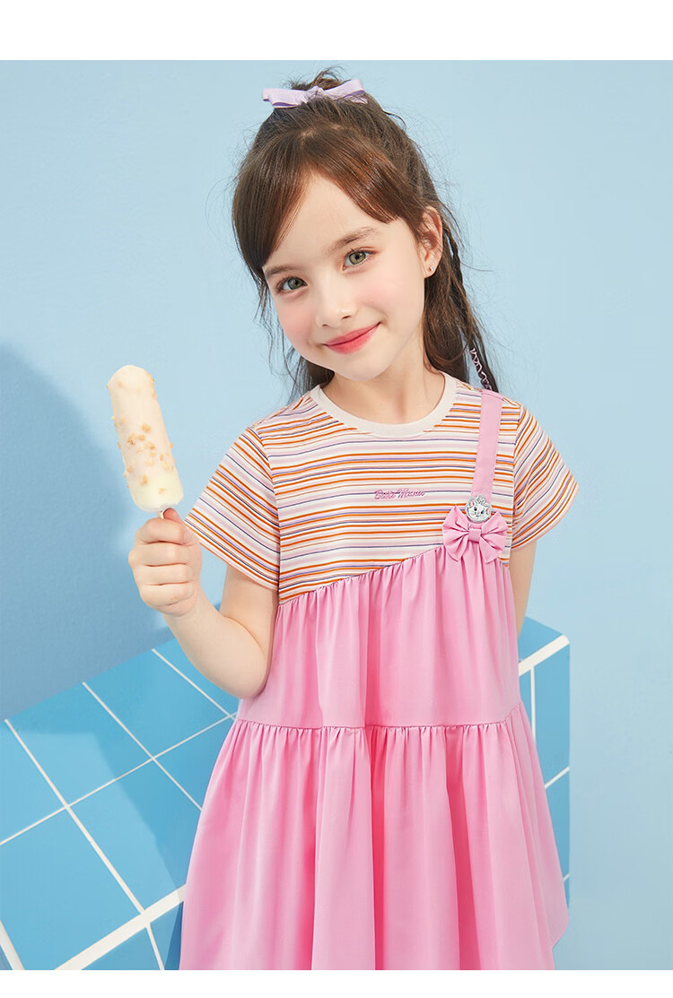 Disney Girls' Dress Big Kids Princess Dress Summer Children's Dress Faux Two-Piece Spliced Dress Peach Pink 110 17