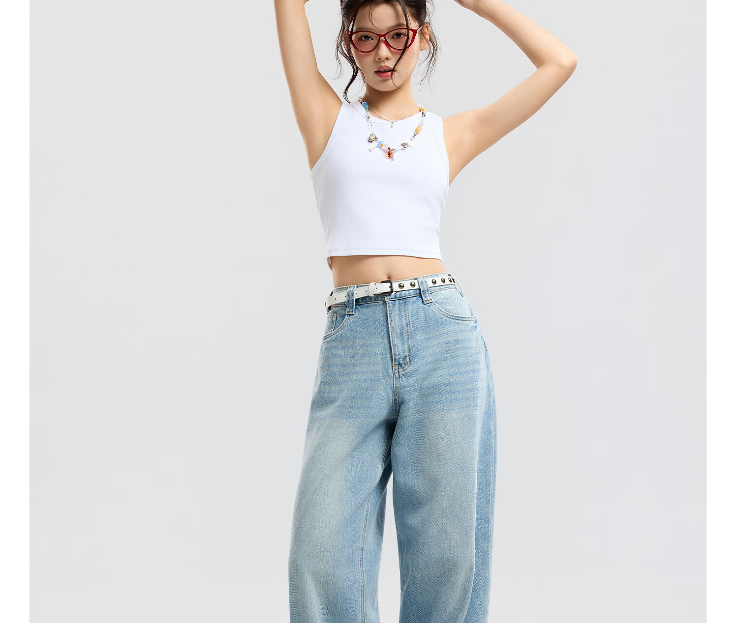 Metersbonwe Women's Jeans 2026 Summer New Trendy Shiny Casual Wide-Leg Curved Hem Pants 22