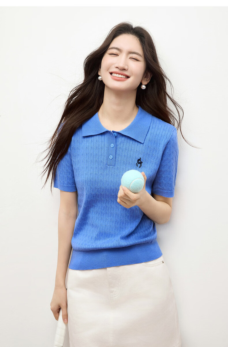 Sllsky College Style Polo Collar Cable Knit Short Sleeve Sweater Women Spring Summer New Wool Embroidered Top 16