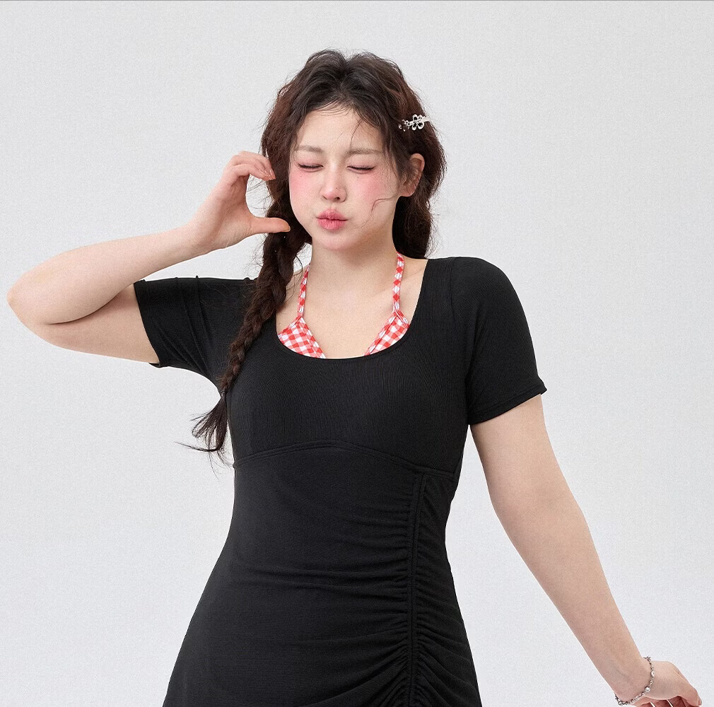 Agliondy Plus Size Women's One-Piece Swimsuit Waist Slimming Classic Black L 2
