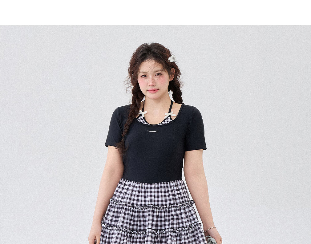 Agliondy Plus Size Women's One-Piece Swimsuit Waist-Slimming Figure-Flattering Classic Black and White Check L 18