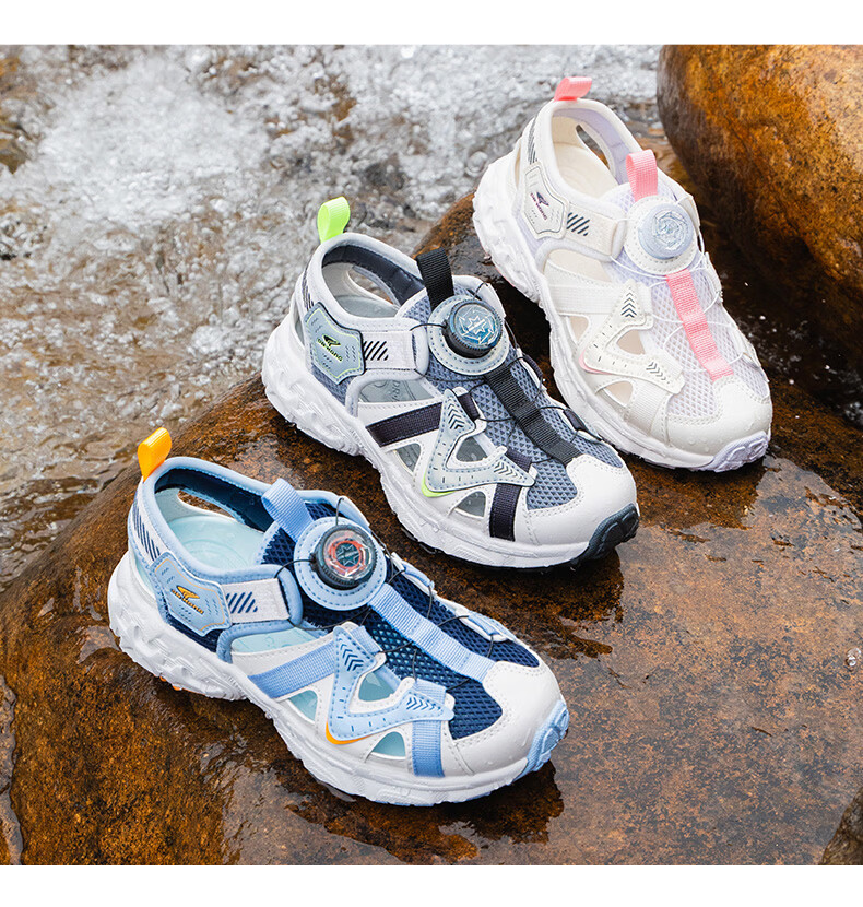 DR·KONG Summer Open-Toe Sandals Lightweight Outdoor Breathable Slip-On Button Kids Sandals Blue/Grey Size 30 16