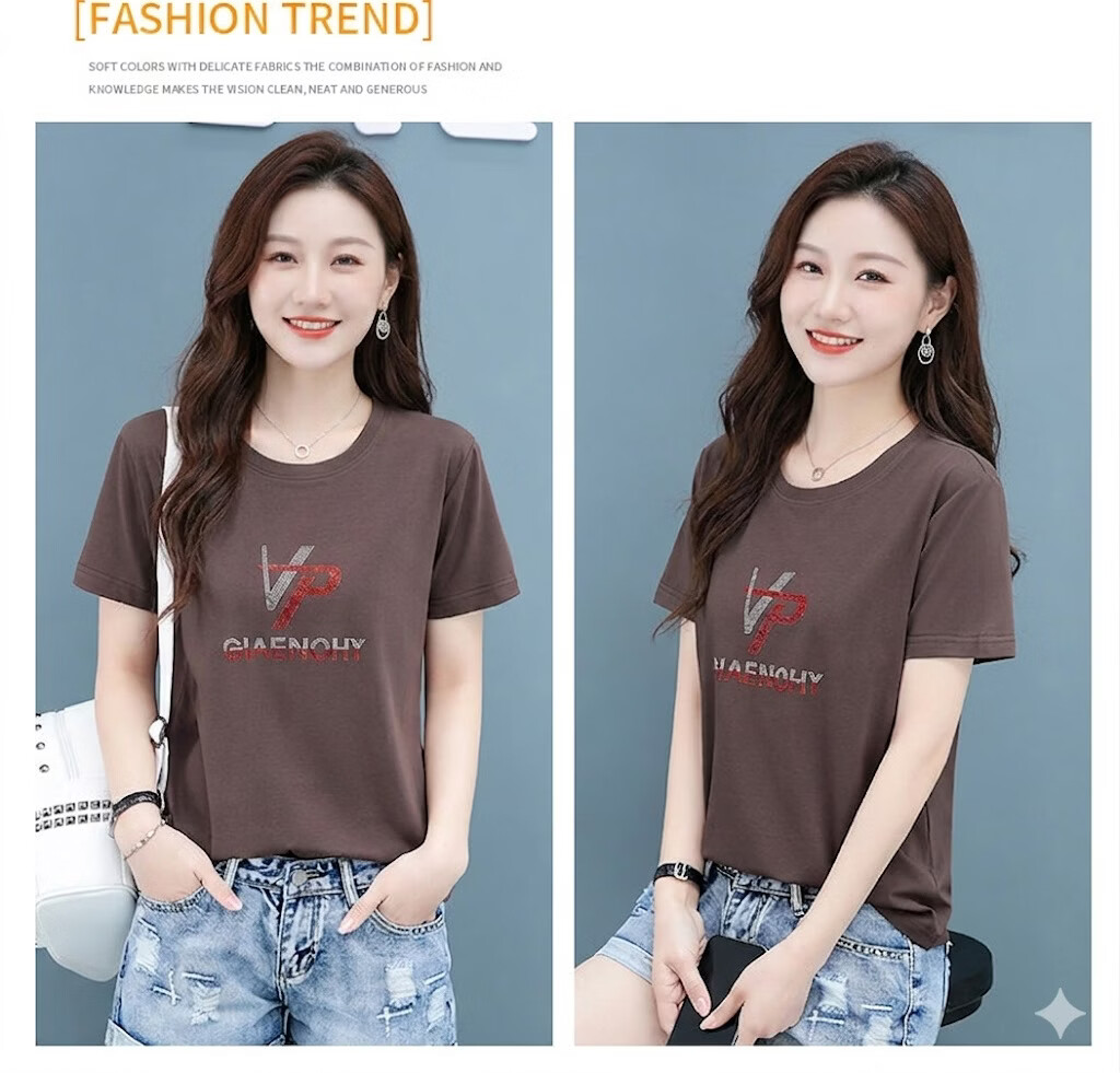 AEMAPE Women's Short Sleeve Summer 2026 New Mid-Age Thin Loose Fit Crew Neck T-Shirt 13