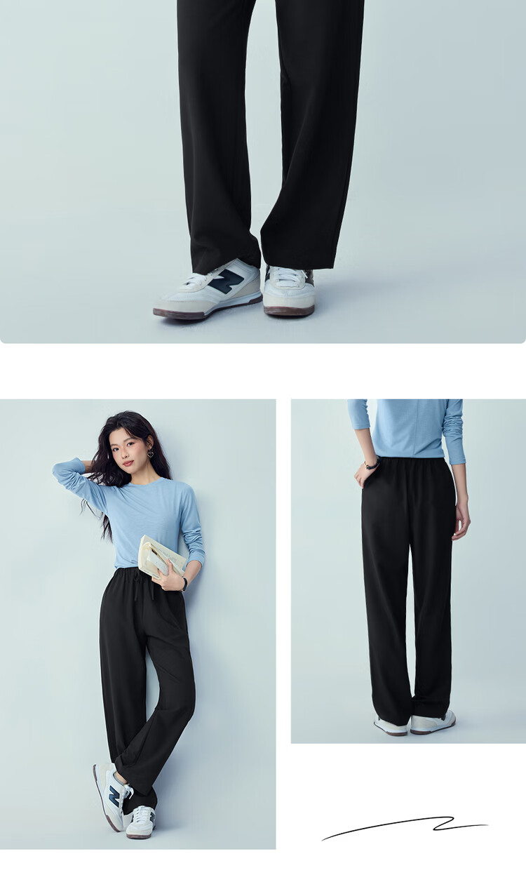 Giordano Women's Pants 2026 Summer New Draped Drawstring Elastic Waist Loose Straight Casual Trousers 05416307 14