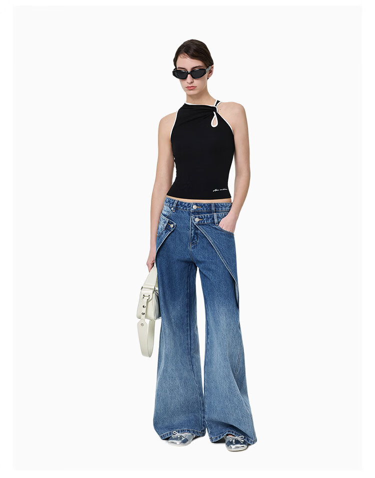 ANN ANDELMAN 2026 Early Spring New Deconstructed Two-in-One Folded Denim Pants with Double Waistband Design Blue 27 7