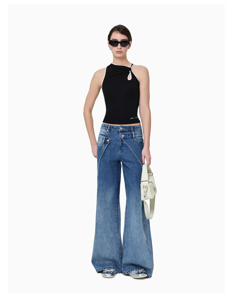 ANN ANDELMAN 2026 Early Spring New Deconstructed Two-in-One Folded Denim Pants with Double Waistband Design Blue 27 4