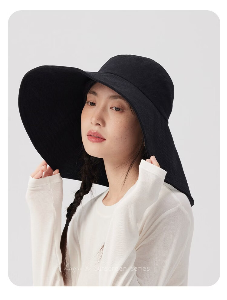 Lagur Black Warrior | 15cm Extra Large Brim Cotton Sun Hat for Women Summer Outdoor Fisherman Hat Men Off-White 13