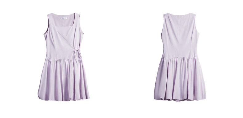 Olrain European Style Summer New French Gentle Short Dress Unique Waist Slimming Sleeveless Bubble Dress Purple XL 24