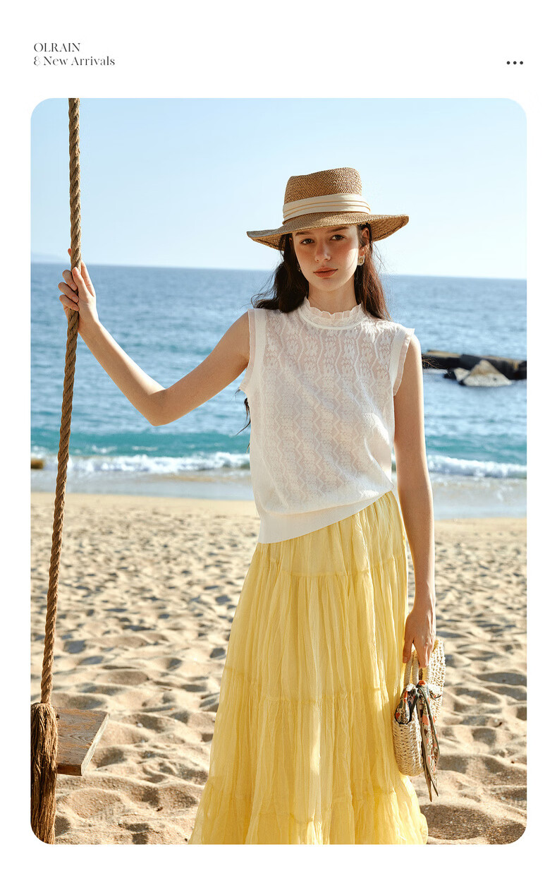 Olrain French Lace Jacquard Lace Shirt Summer New Women's Casual Vest Knitwear White S 2