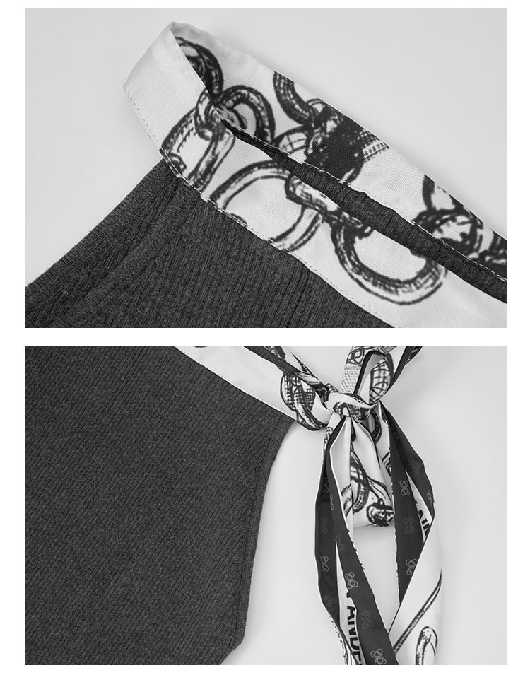 ANN ANDELMAN 2026 Early Spring New Printed Silk Scarf Knit Vest Bow Tie Sleeveless Top Dark Gray S 18