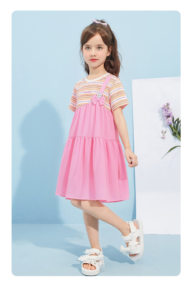 Disney Girls' Dress Big Kids Princess Dress Summer Children's Dress Faux Two-Piece Spliced Dress Peach Pink 110 18