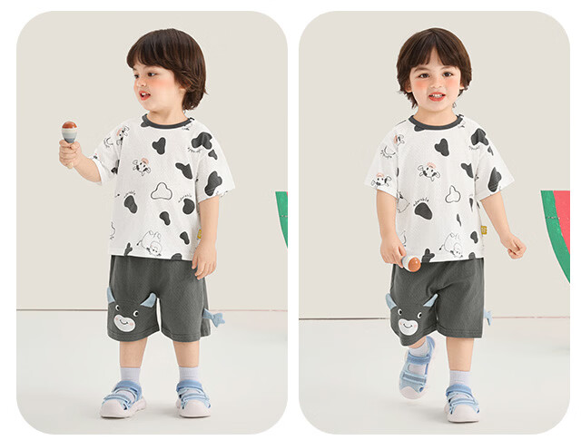 Kaka Panda Boys Simple Set Children's Short Sleeve Shorts Summer Outfit Girls Baby New Top Infant Two-Piece Set 19