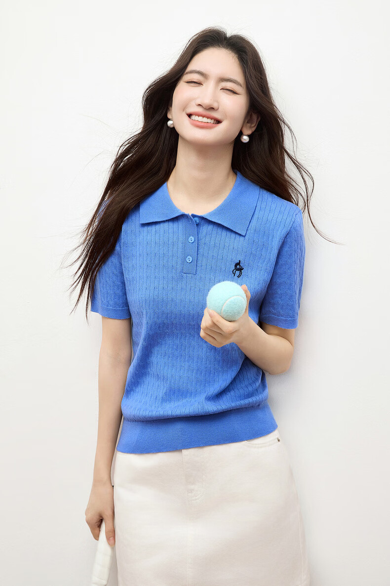 Sllsky College Style Polo Collar Cable Knit Short Sleeve Sweater Women Spring Summer New Wool Embroidered Top 12