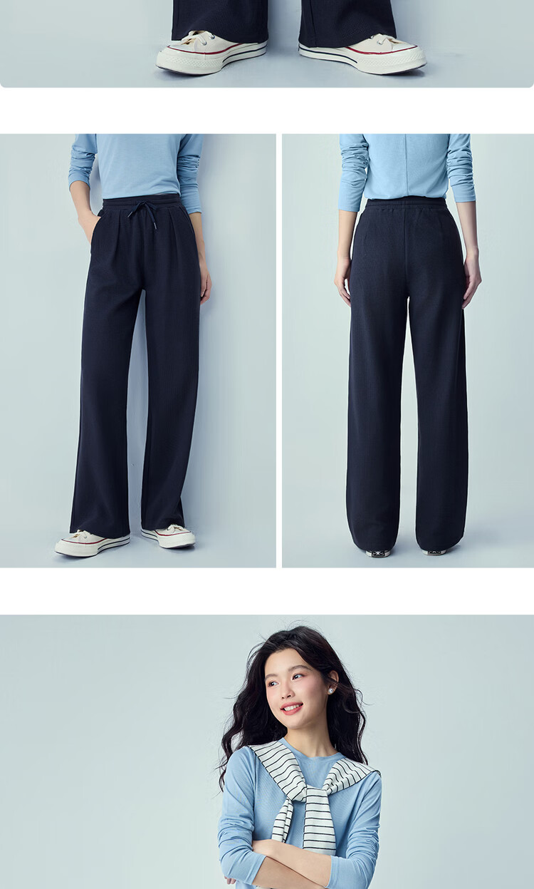 Giordano Women's Waffle Knit Loose Fit Sweatpants with Pleats, Drawstring Elastic Waist Casual Wide Leg Pants 13416251 12