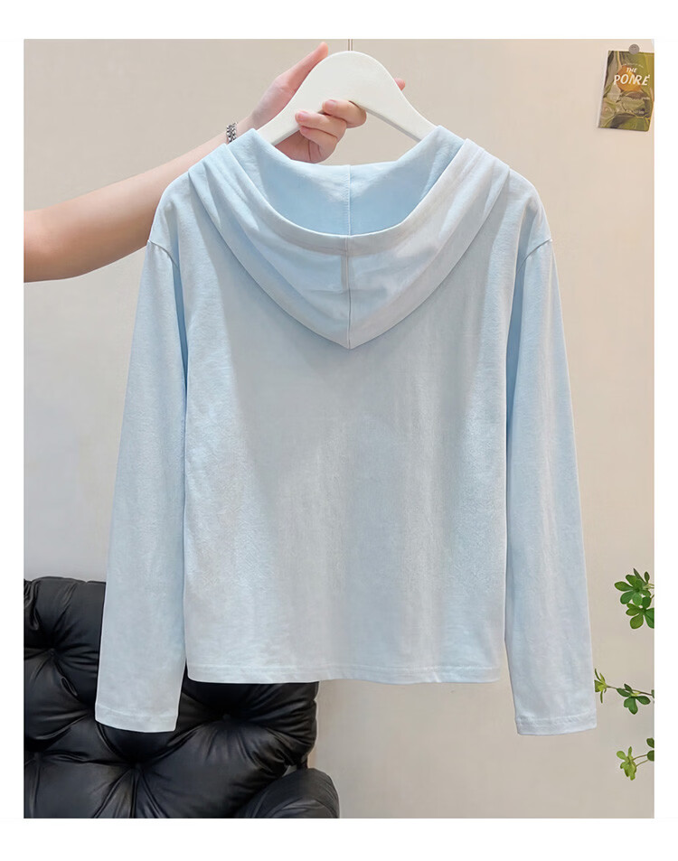 TonLion 2026 Spring Women's Hooded Long Sleeve T-Shirt Water Blue L 4