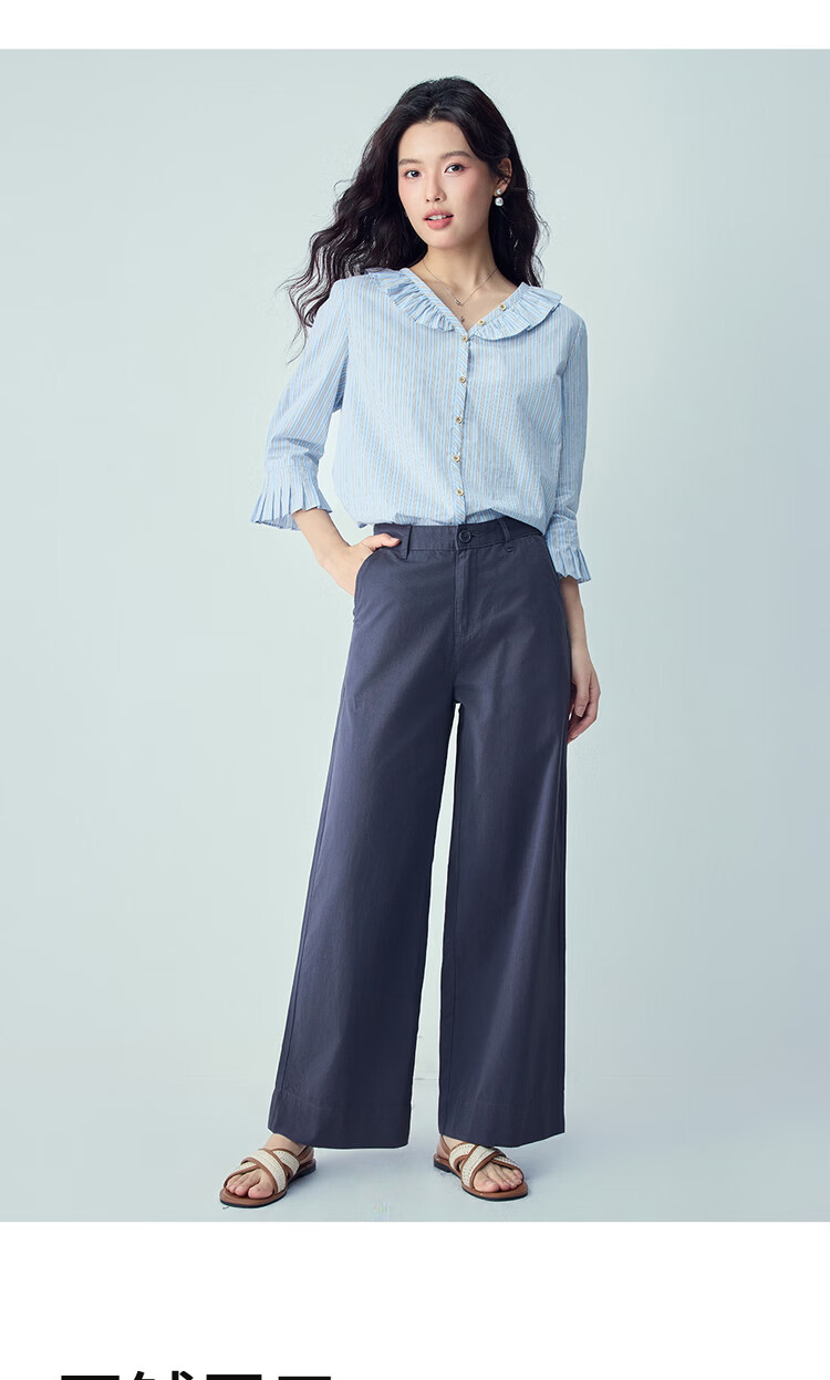 Giordano Women's Pants 2026 Summer New Pure Cotton High Waist Straight Casual Wide Leg Trousers 05416318 17