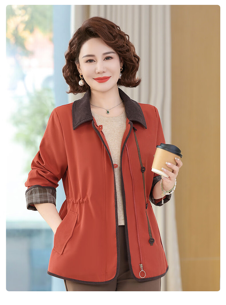 Qiufuluo Mama Spring 2026 New Loose Jacket Middle-aged and Elderly Women's Spring and Autumn 50s 60s Windbreaker Casual Stylish Coat 8
