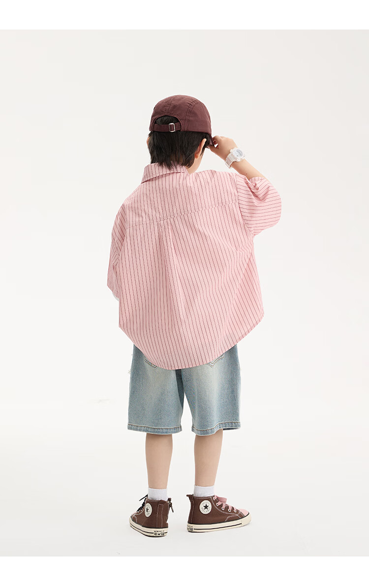 Paitown Boys' Shirt 2026 Summer New Children's Striped Loose Short Sleeve Shirt for Big Kids Trendy 20