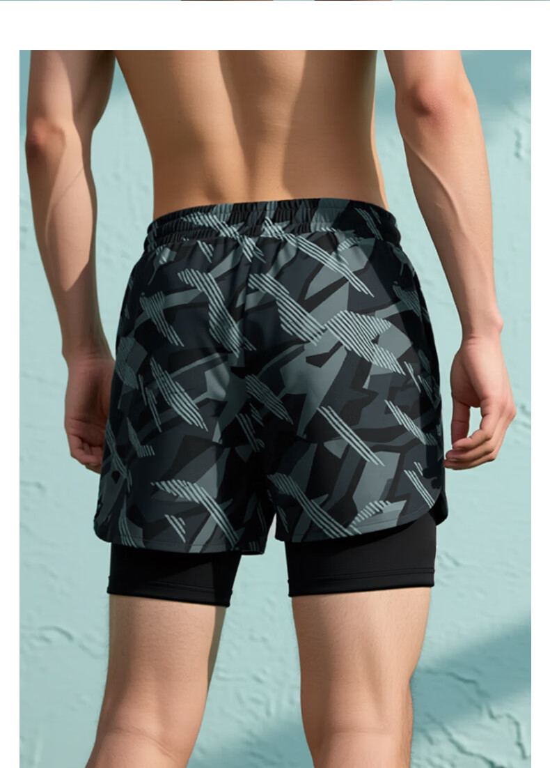 ANTA Men's Quick-Dry Loose-Fit 5-Inch Swim Trunks Dual-Layer Beach and Water Shorts Gray 2XL 15