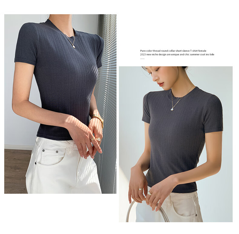 Langsha Knitted Short Sleeve Base Shirt for Women Spring Summer Casual Slim Fit T-Shirt 18