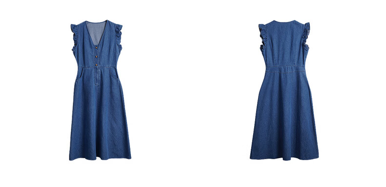 Olrain Eurielle Summer New French Vintage Denim Waist-Slimming Versatile Casual Dress Denim Blue M 15