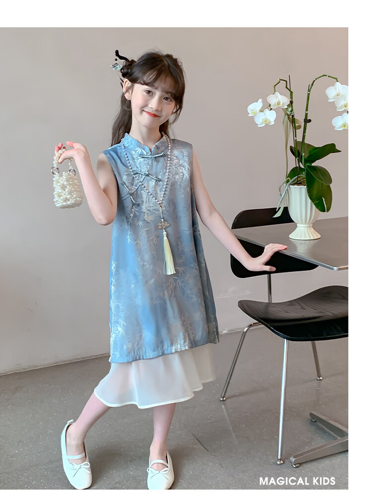 Magical Childhood Girls Summer Dress 2026 New Children's Clothing Little Girls New Chinese Style Qipao Princess Dress 9