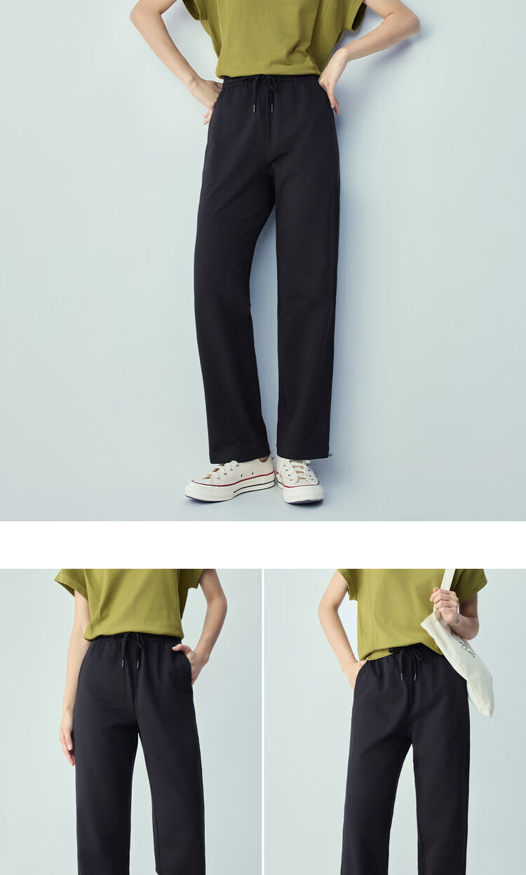 Giordano Women's Pants 2026 Summer New Pure Cotton Spliced Drawstring Elastic Waist Knit Sweatpants 13416244 17