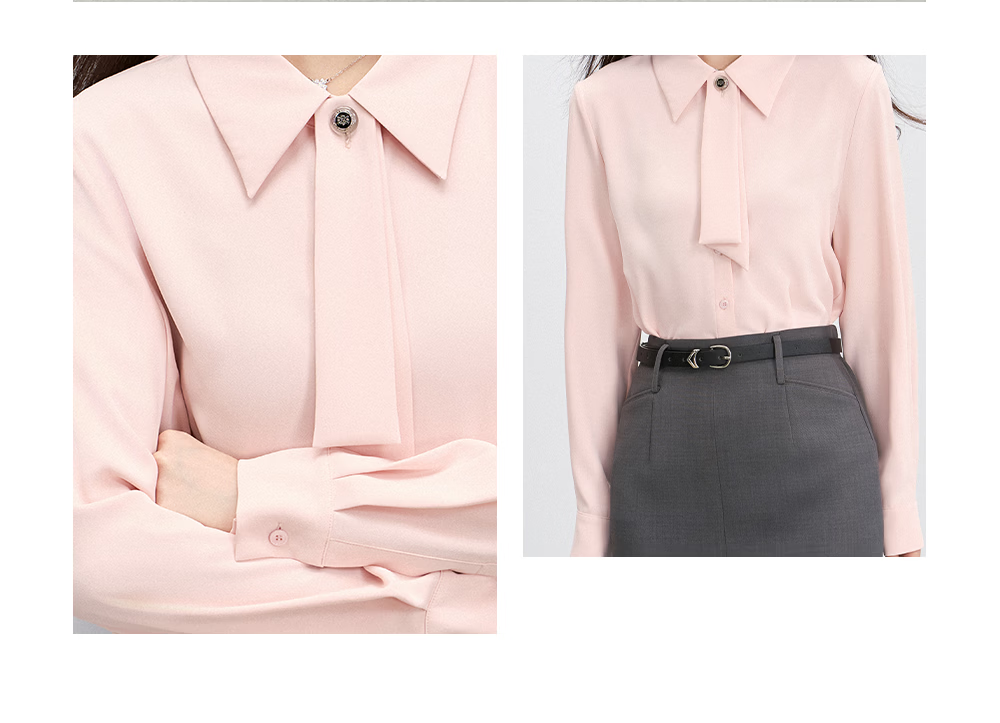 Miss Bird Anti-Wrinkle Stain-Resistant Long Sleeve Ribbon Shirt Women's Workplace Commuting Premium Formal Interview Top 23