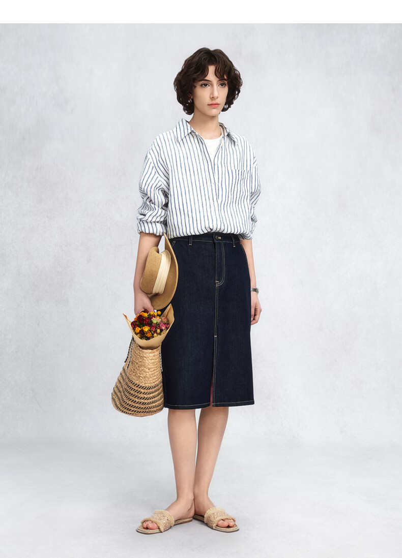 GANT Women's Spring Summer Pure Linen Striped Vintage American Style Long Sleeve Shirt 409-Navy Blue White Stripes M 5