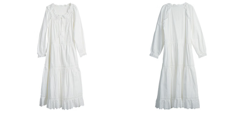 Olrain French Embroidered Hollow Lace Collar Long Sleeve Dress Women Spring Loose Elegant Long Dress White S 8