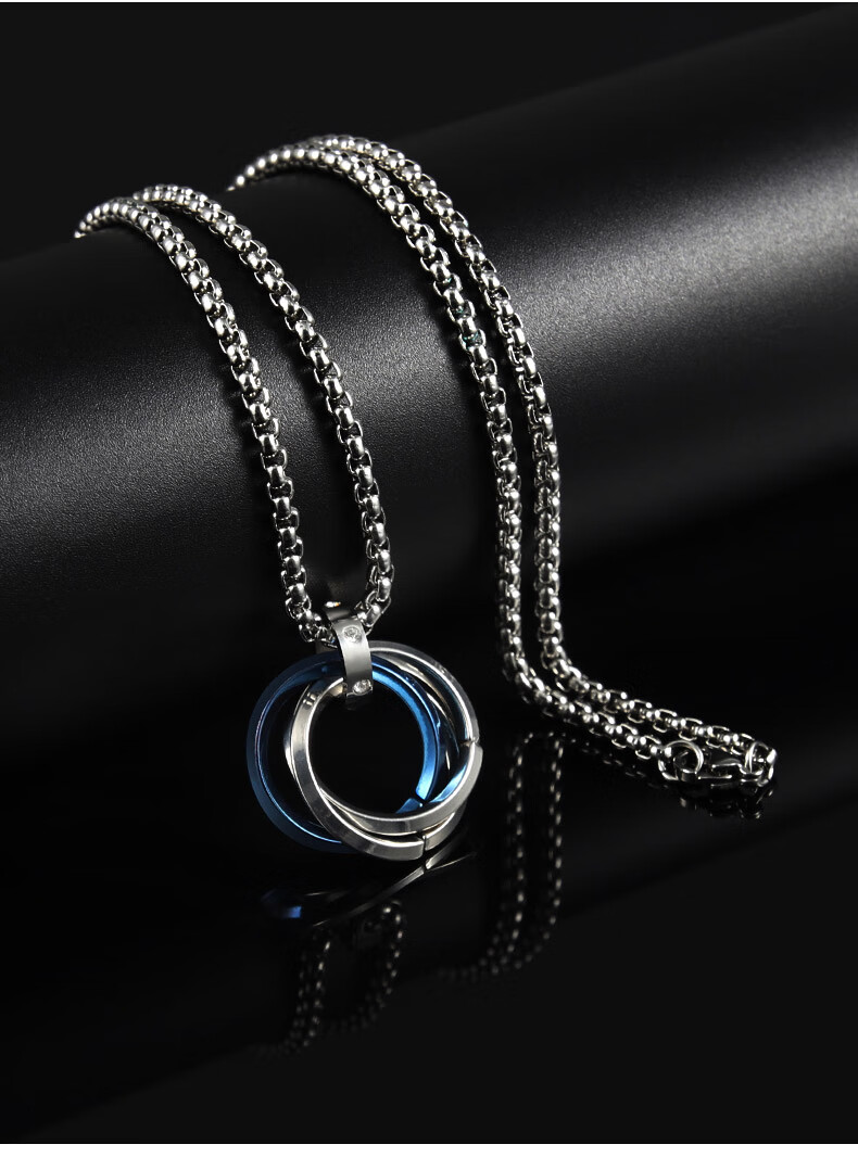 挂坠配饰韩版个性男生简约刻字项链男潮 黑色款 o型链55cm 另送黑皮绳