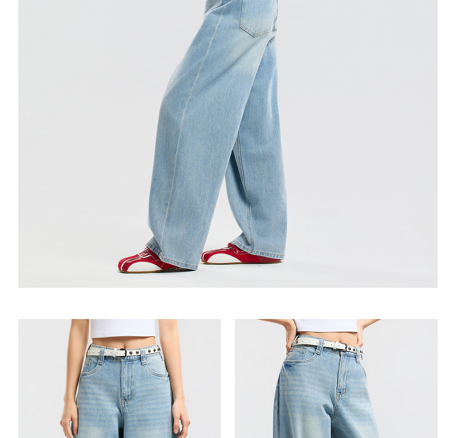 Metersbonwe Women's Jeans 2026 Summer New Trendy Shiny Casual Wide-Leg Curved Hem Pants 18