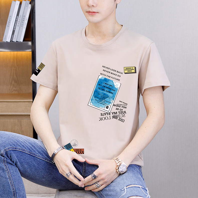 Ice Silk Thin Short-sleeved T-shirt Men's Summer Pure Cotton Teen Handsome Half-sleeved Summer Clothes T9902 Blue 2XL_viptrois.com