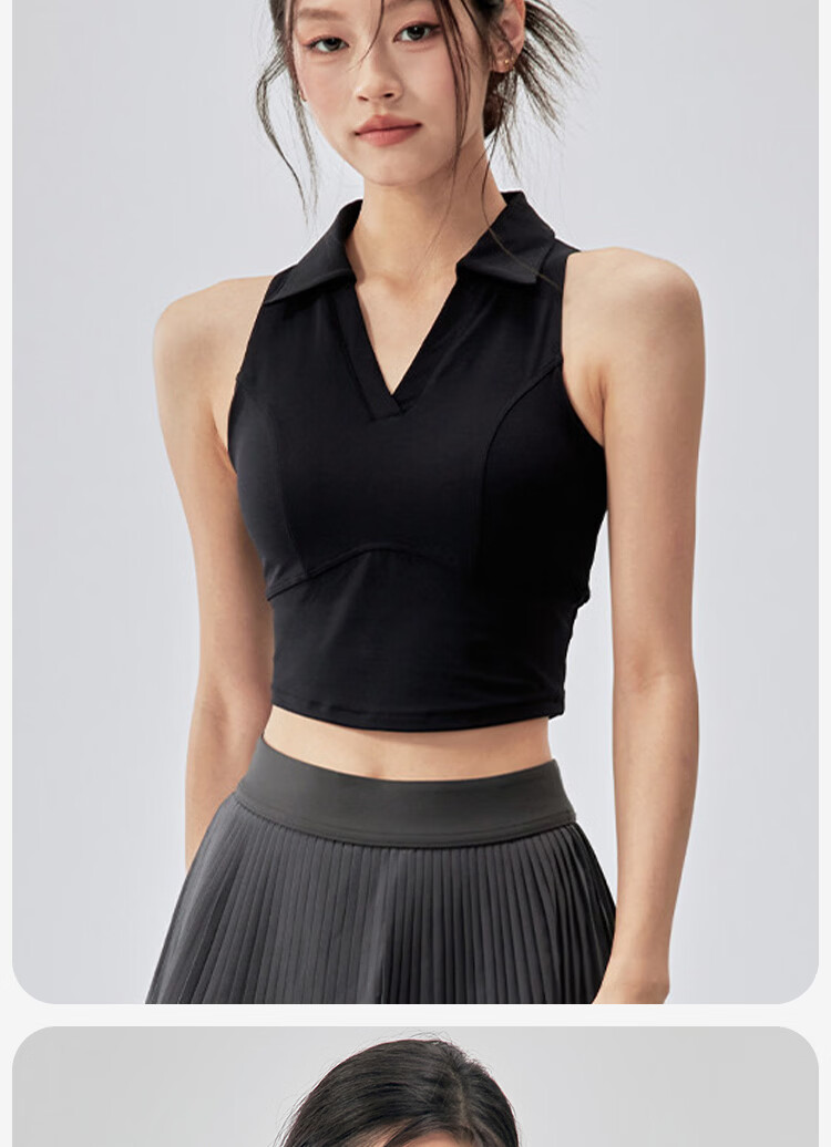 Women's Lace-Up Padded Sports Vest Sleeveless POLO Collar Tennis Yoga Top Running Fitness Training Bra Summer 12