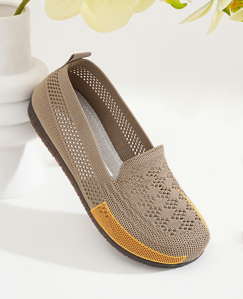 Edison Breathable Flyknit Women's Casual Shoes Comfortable Soft Sole Mom Shoes Flat Old Beijing Cloth Shoes Black 37 3