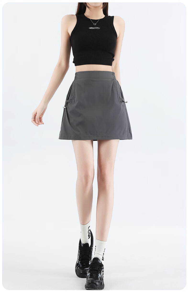 Langsha Women's Summer High-Waist Thin A-Line Workwear Skirt Elastic Waist Cool Comfortable Versatile Short Skirt 18