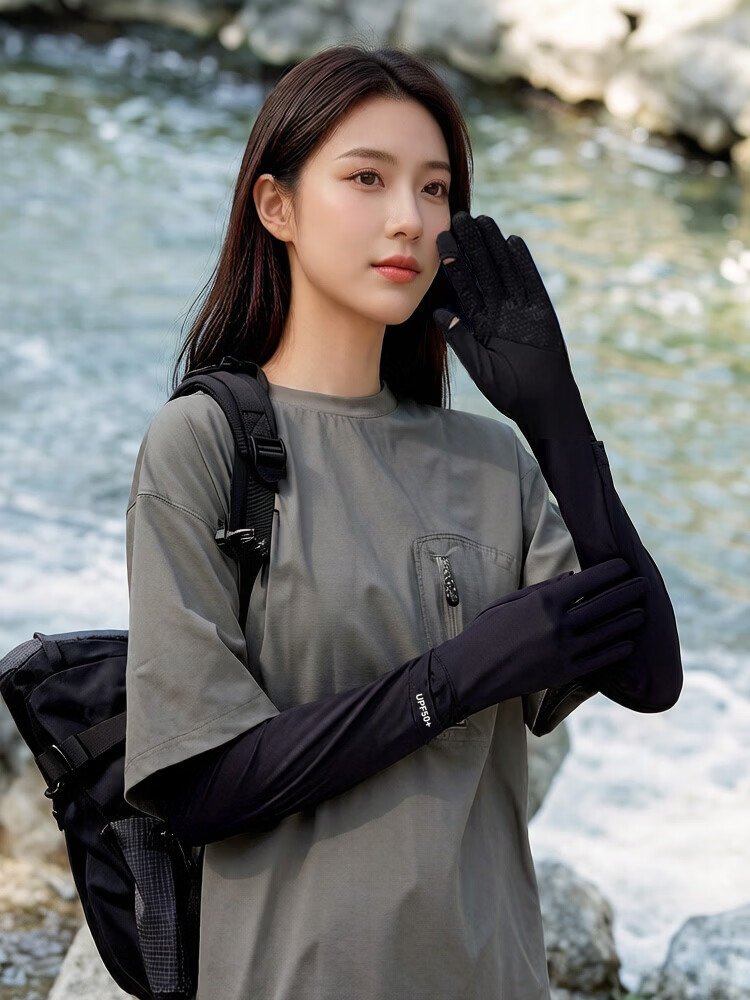 Muchiston Summer Sun Protection Cooling Arm Sleeves for Women Outdoor Breathable Cycling Arm Guards Black [UPF50+/Watch-Friendly] 17