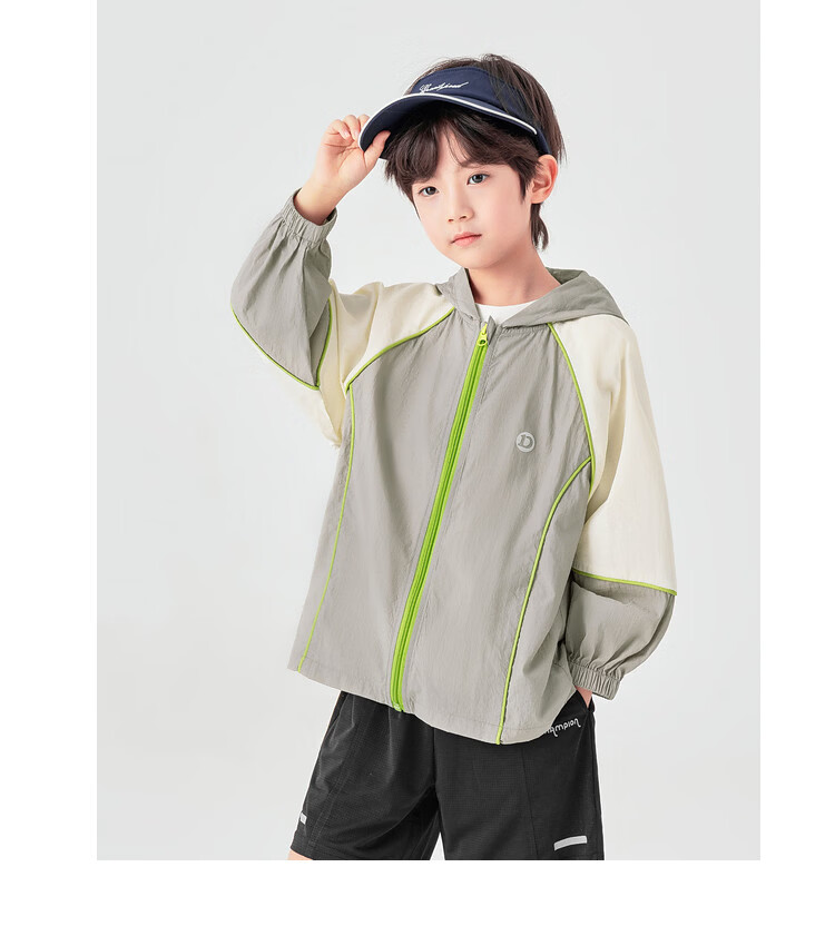 Duoduo Boys 2026 Summer Lightweight Hooded Sun Protection Jacket Outdoor Portable Breathable UPF50+ Colorblock Kids Sports Coat 19