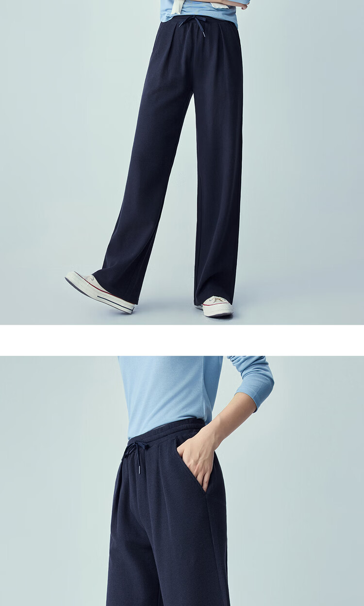 Giordano Women's Waffle Knit Loose Fit Sweatpants with Pleats, Drawstring Elastic Waist Casual Wide Leg Pants 13416251 13